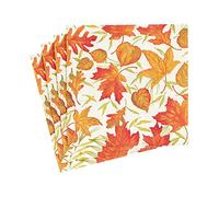 Caspari Woodland Leaves Paper Cocktail Napkins in Ivory - 20 Napkins Per Package, Fall Napkins Made of Triple Ply Paper, Autumn Themed Disposable Napkins, Great Dinner and Cocktail Napkins