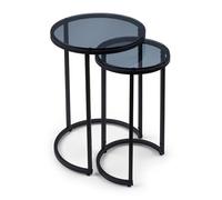 casper round smoked glass nest of 2 tables with black frame