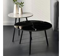Casper Side Table - Set of 2 - Round - Grey and Black - Sintered Stone and Metal