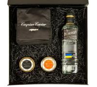 Caspian Caviar Keta & Caviar Luxury Gift Set | Premium House Selection Caviar 50g & Grade 1 Wild Alaskan Keta Roe 100g | Includes Nemiroff Vodka 70 legant Magnetic Black Gift Box