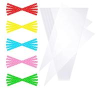 CASPLUS 100pcs Clear Cone Bags 30x16cm with 100pcs Coloured Dot Twist Ties, Clear Cellophane Bags for Sweets Candy Birthday Party Christmas and Festivals