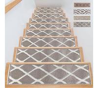 CASRIC® Stair Mats - Stair Mats Indoor Set of 15 71 x 21 cm Large Soft Stair Rug with Non-Slip Carpet Backing Stair Rug Modern Extra Thick 1 cm Comfortable Foot Feel