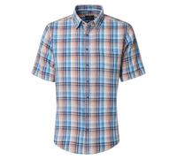 Cassa Moda Men's short-Sleeved 126130761 350 Turquoise Check Linen Blend