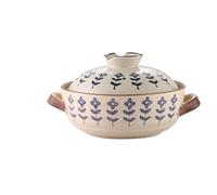 Casserole Ceramic Casserole Stew Pot Household Cooking Gas Retro Flower Pattern Soup Pots High Temperature Resistant 1.5L(White)