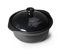 Casserole Clay Pot 1.48 Litre Premium Heat Resistant Ceramic Bowls with Lids for Cooking Soup, Black, White (Black 1.18 Litres)