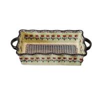 Casserole Dish Ceramic Double-Handled Baking Pan with Curved Edges Regular Floral Scroll Patterns Tableware Oven Trays
