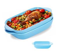 Casserole Dish, Set of 2, Lasagne Mould, 23 x 13 cm, Rectangular Ceramic Baking Mould, Colourful Glazed Small Oven Mould for Lasagna, Baking, Gourmet Food, Heat Resistant (Blue)
