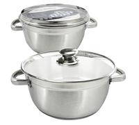 Casserole Dish with Glass Lid 20cm - Lightweight Stainless Steel Cookware Pan | Induction Hob and Oven Safe | Perfect for Braising, Stews, Roasting, and Bread Baking