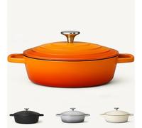 Casserole Dish with Lid Medium 4L, 24cm or 28cm - Lightweight Cast Aluminium Casserole Pan Deep or Shallow Induction Hob & Oven Safe, Durable Non-Stick Cooking Pot Stew, Roast (Orange, 28cm - Shallow)