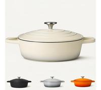 Casserole Dish with Lid Medium 4L, 28cm - Lightweight Cast Aluminium Casserole Pan Shallow Induction Hob & Oven Safe, Durable Non-Stick Cooking Pot Stew, Roast (Cream, 28cm - Shallow)