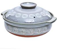 Casserole Dishes With Lids Soup Casserole Japanese Ceramic Hot Pot Casserole,Round Earthenware Clay Pot With Lid,Heat Insulation Hot Pot,Double Handle Earthen Pot,Cookware For Stew Soup(1.3 L)