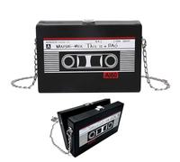 Cassette Handbag, Retro Shoulder Bag, Women's Bag, Cassette Shoulder Bag, Vintage Banquet Handbag with Chain, Slanted Shoulder Bag, Radio Handbag for 80s 90s Disco Party Decoration, NO, No