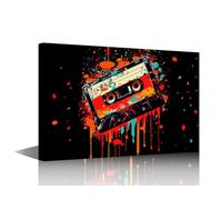 Cassette Pictures for Wall Black and White Artwork 1 Piece Canvas Wall Art Music Retro Cassette Pictures Home Decor for Living Room Paintings Modern Artwork Framed Stretched Ready to Hang 36x24 in
