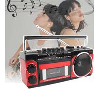 Cassette Player, Portable Cassette Tape Player, Support FM/AM/SW Frequency Band Tape Recorder, Compatible with Cassette/Bluetooth/Card Insertion/Recording, Available Batteries/Electricity,Red