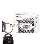 Cassette Reader Keyring - Small Key Box with 10 Songs | Vintage Retro Style Keychain, for Backpack, Purse Bag, Party, Travel, Home, Office, Commuters and Class, silver, riferimento alla