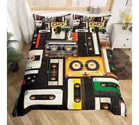Cassette Tape Bedding Sets Single 80S Party Comforter Cover, Plastic Tapes Bed Set Classical Music Theme Duvet Cover, Old Fashion Quilt Cover Vintage 70S Party Decorations 2Pcs