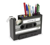 Cassette Tape Dispenser Pen Holder Vase Pencil Pot Stationery Desk Tidy Container Office Stationery Supplier Gift(Black)