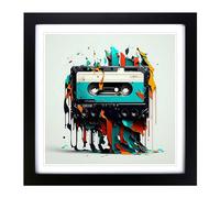 Cassette Tape Graphic Art Framed Print | 18x18 Inch Black Framed Wall Art | Ready to Hang | Modern Nature Picture | Living Room Bedroom Lounge Office