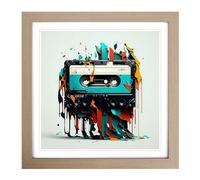 Cassette Tape Graphic Art Framed Print | 18x18 Inch Oak Framed Wall Art | Ready to Hang | Modern Nature Picture | Living Room Bedroom Lounge Office