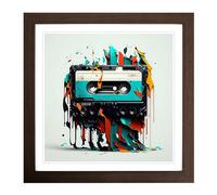 Cassette Tape Graphic Art Framed Print | 18x18 Inch Walnut Framed Wall Art | Ready to Hang | Modern Nature Picture | Living Room Bedroom Lounge Office