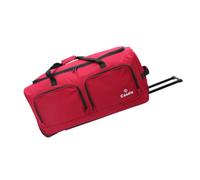 CASSIA LONDON 102L Wheeled Duffle Bag with Trolley Handle, Red | Two front zip pockets separate small belongings; wheels and trolley handle offer rolling transport on your journey.