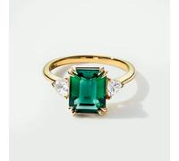 Cassie | 9ct Yellow Gold Created Emerald and 0.36ct tw Trillion Cut Lab Grown Diamond Engagement Ring - Yellow Gold / L