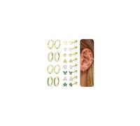 CASSIECA 12Pairs Gold Earrings for Women Hypoallergenic Surgical Steel Earrings for Sensitive Ears 14K Gold Hoop Stud Sleeper Earring Green Cubic Flatback Cartilage Tragus Helix Piercing Earring