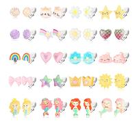 CASSIECA 20 Pairs Kids Clip On Earrings for Girls Toddler No Pierced Princess Play Earrings Dress Up Jewelry Set Cute Bling Mermaid Butterfly Rainbow Flower Heart Clips Birthday Christmas Gifts