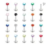CASSIECA 20Pcs 16G Labret Piercing Jewellery 316L Surgical Steel Labret Studs with CZ Ball 3MM Tragus Earrings Helix Cartilage Nose Piercing Jewellery in Colorful Vertical Labret 6/8/10mm