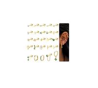 CASSIECA 25pcs Flat Back Earrings Set - Hypoallergenic Surgical Steel Stud, Hoop, Tragus, Helix & Cartilage Earrings - Gold Conch & Daith Piercing Jewellery