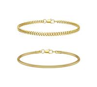 CASSIECA 2Pcs Gold Bracelet Stackable Chain Bracelet for Men Boys Mens Bracelets Stainless Steel Cuban Snake Link Chain Bracelets Set 19CM Gifts for Men Dad Husband Son