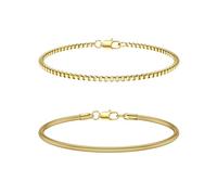CASSIECA 2Pcs Gold Jewelry for Men Stackable Chain Bracelet for Men Boys Mens Bracelets Stainless Steel Snake Box Link Chain Bracelets Set 21CM Gifts for Men Dad Husband Son