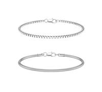 CASSIECA 2Pcs Silver Bracelet for Men Stackable Chain Bracelet for Men Boys Mens Bracelets Stainless Steel Snake Box Link Chain Bracelets Set 19CM Gifts for Men Dad Husband Son