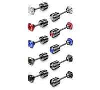 CASSIECA 5 Pairs Screw Back Stainless Steel Stud Earrings for Women Men, Rainbow 5A Cubic Zirconia Sleeper Studs 3-8mm, Surgical