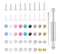 CASSIECA 56Pcs 18G Labret Piercing Jewellery Surgical Steel Hypoallergenic Tragus Lip Studs with CZ Acrylic Ball Flat Back Earrings Piercing Kit Helix Cartilage Nose Piercings Vertical Labret 6/8/10mm