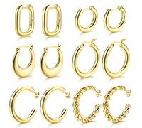 CASSIECA 6 Pairs Gold Chunky Hoop Earrings Thick Open Earrings Big Hoop Twisted Huggie Pierced Earrings Set