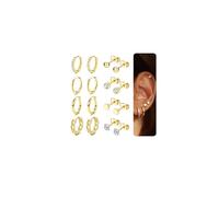 CASSIECA 8 Pairs Gold Earrings Women Hoop Earrings 14K Gold Plated Earring for Multiple Piercings Small Huggie Helix Cartilage Sleeper Earring Stack Gold Jewellery for Women Girls