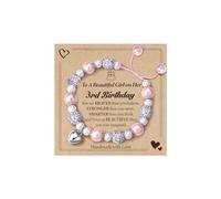 CASSIECA Birthday Gifts for 3 Year Old Girls, Pink Pearl & CZ Ball Bracelets Adjustable with Heart Charms for Three Year Old Girl Gifts, Girls Gift Age 3 for Daughter Niece (Gift Box Given)
