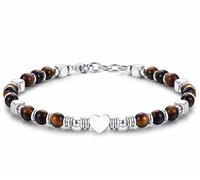 CASSIECA Bracelets for Womens Girls Natural Stone Beaded Bracelets 316L Stainless Steel Heart Bracelet Adjustable Tiger Eye Bracelet Christmas Birthday Gifts Womens Jewelry with Gift Box