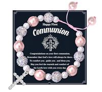CASSIECA First Holy Communion Bracelets for Girls Communion Gifts for Girl Pink Purple Cross Bead Bracelets Christian Gift Baptism Gift for Girl