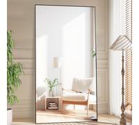 CASSILANDO 193 x 86 cm Standing Mirror, Floor Against Wall for Bedroom, Aluminum Alloy Frame, Hanging or Leaning, Full Body Mirrors for Bedroom Living Room, Black