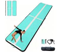 CASSILANDO Air Gymnastics Track Tumbling Mat 13ft Training mat, 4 inches Thick High Air Tumble Track Mat with Electric Pump for Home Use/Gym/Yoga/TrainingOutdoor, Mint Green/Black