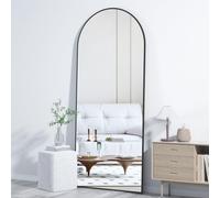 CASSILANDO Full Length Mirror 162cm×53cm Large Arched Floor Standing Mirrors, Aluminum Alloy Frame, for Bedroom Living Room Wall Mirror, Black