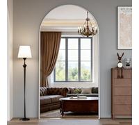 CASSILANDO Full Length Mirror 198X96cm Arched Floor Mirror with Stand, Silver Full Body Mirrors Hanging or Leaning Against Wall, for Cloakroom, Bedroom, Livingroom (Silver)