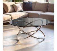 Cassy Smoked Glass and Silver Finish Round Coffee Table