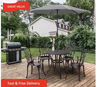 Outsunny 5pc Coffee Table Chairs Outdoor Furniture Set with Parasol Hole, Brown