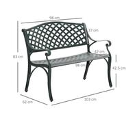 Cast Aluminium Bench 2 Seater Antique Patio Porch Park Loveseat Chair, Verdigris