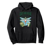 Cast And Relax Fishing Relaxation Fly Quote Dragonfly Bobber Pullover Hoodie