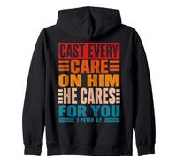 Cast Every Care on Him 1 Peter 5:7 Christian Vintage Zip Hoodie
