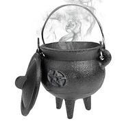 cast Halloween 3.94x2.95x2.95inch iron Cauldron with Lid and Handle, Decorative Candle Incense Burning Witchcraft Pot